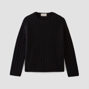 Everlane Cotton-Merino Wool Blend Cable Crew Knit Sweater Timeless Casual Basic